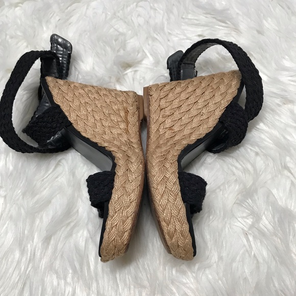 Stuart Weitzman Black SuedeTrimmed Crocheted Wedge - Picture 4 of 8